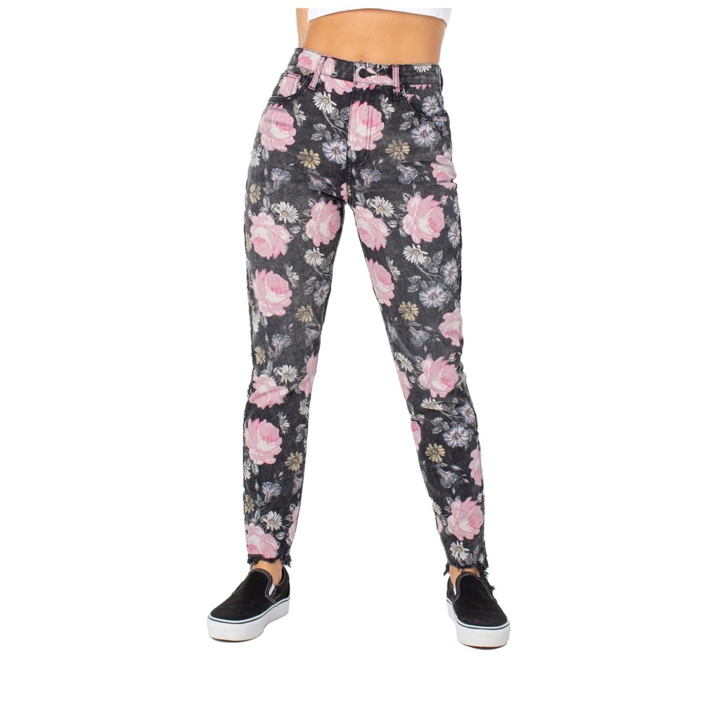 Celebrity pink floral hi-rise mom jeans